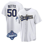 Silnrao LA.Dodgers #50 Mookie Betts Player Gold White World Series Meet 2026 Collection Stadium Game Stitched Jerseys