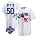Silnrao LA.Dodgers #50 Mookie Betts Player Gold White World Series Meet Collection Limited Home Stitched Jerseys