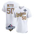 Silnrao LA.Dodgers #50 Mookie Betts Player Gold World Series Limited Elite Home Stitched Jerseys