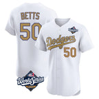Silnrao LA.Dodgers #50 Mookie Betts Player Gold World Series Limited Elite Home Stitched Jerseys