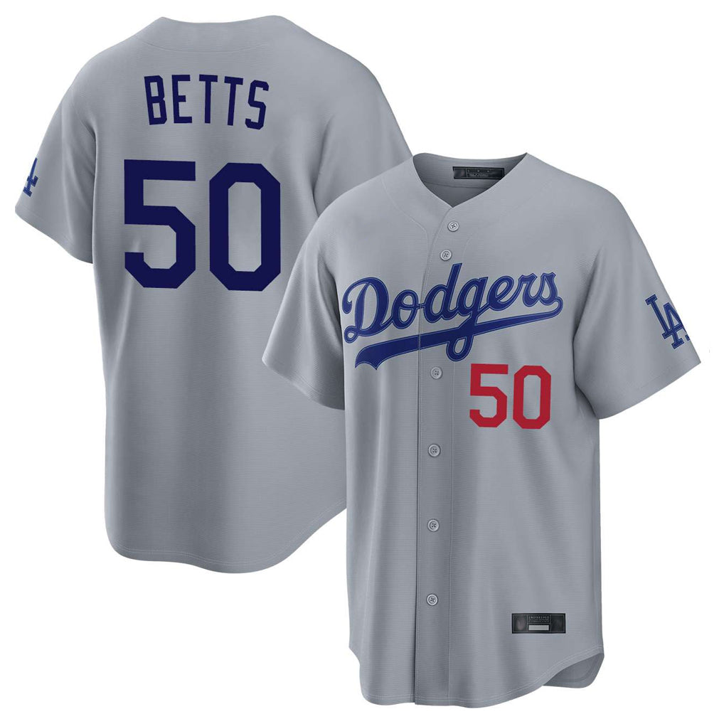 Silnrao LA.Dodgers #50 Mookie Betts Player Gray Game Home Stitched Jerseys