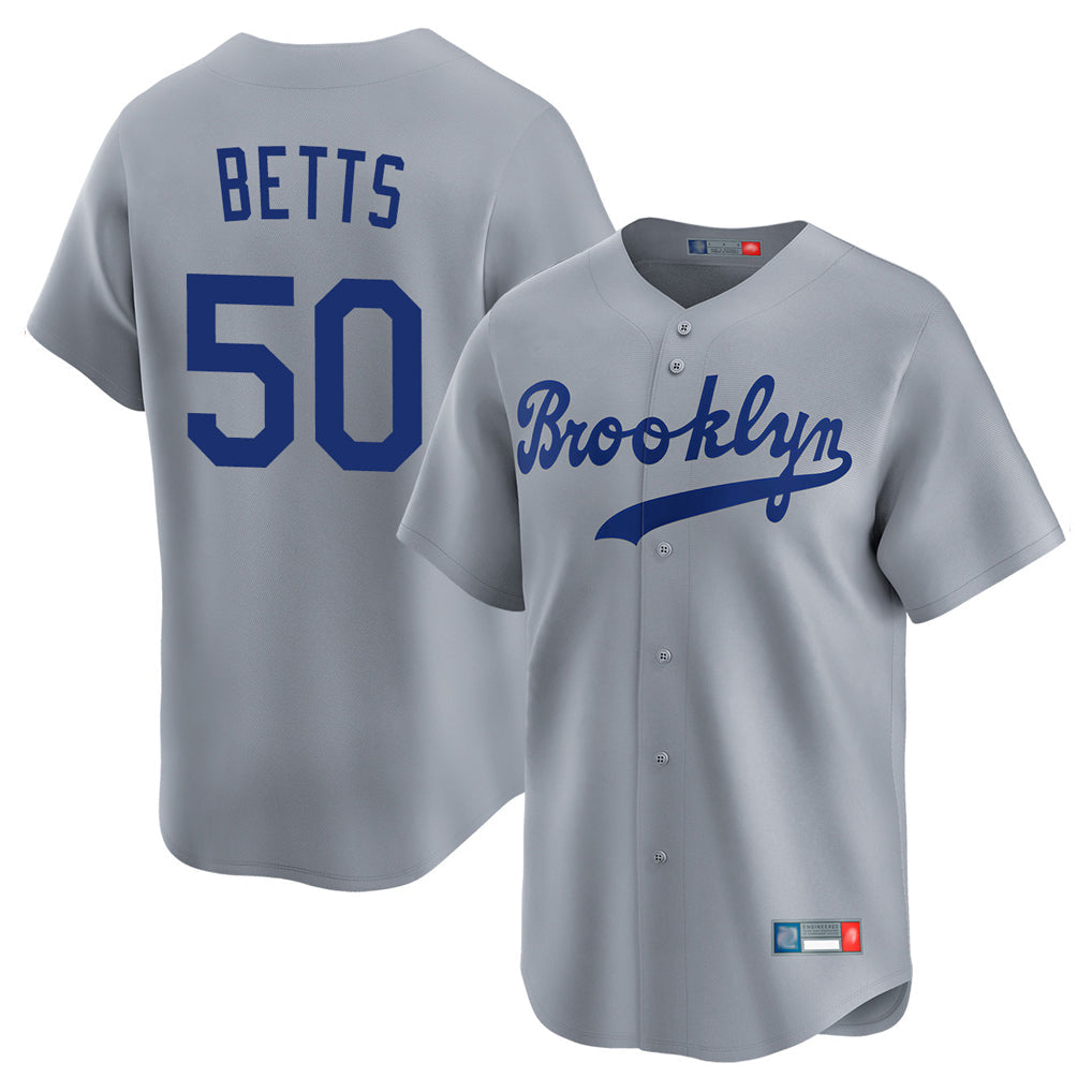 Silnrao LA.Dodgers #50 Mookie Betts Player Gray Game Limited Home Stitched Jerseys