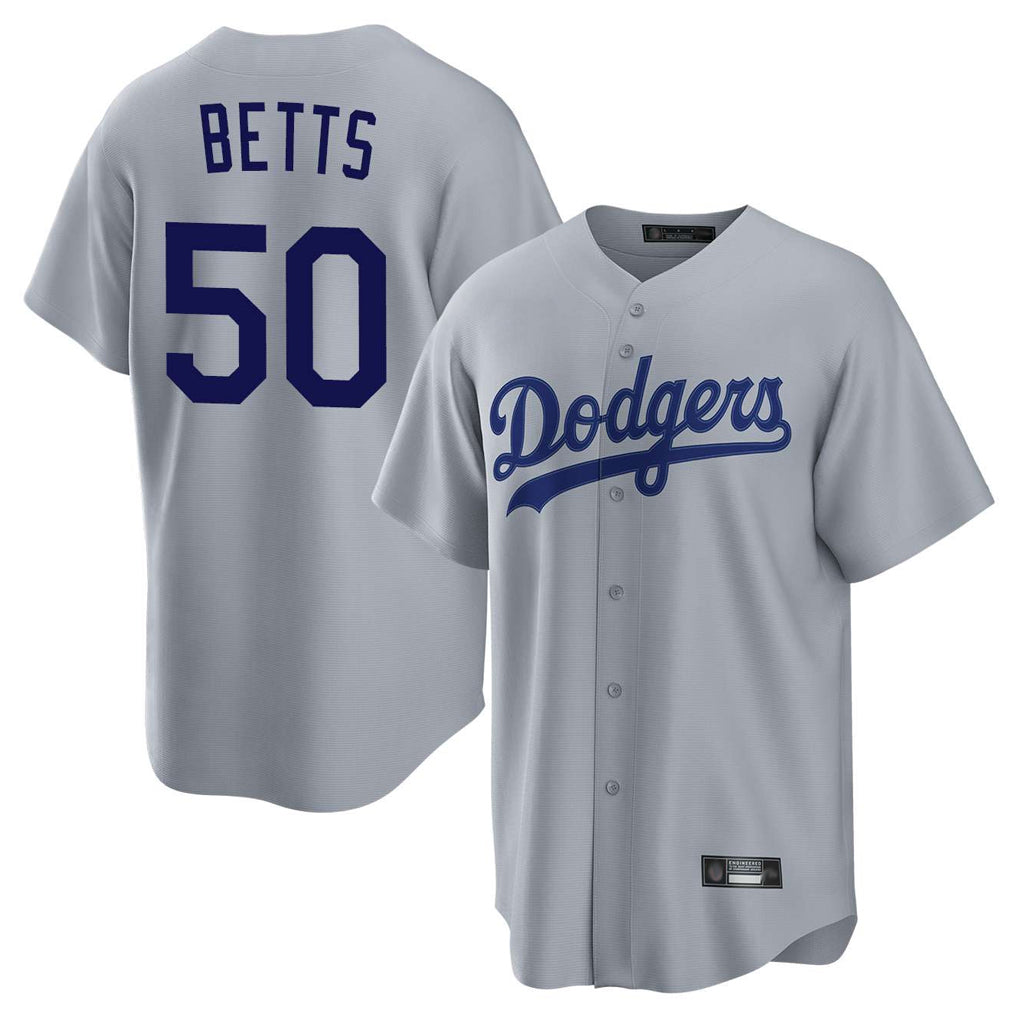 Silnrao LA.Dodgers #50 Mookie Betts Player Gray Game Stitched Jerseys