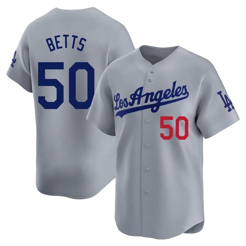 Silnrao LA.Dodgers #50 Mookie Betts Player Gray Limited Home Stitched Jerseys