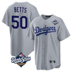 Silnrao LA.Dodgers #50 Mookie Betts Player Gray World Series Game Stitched Jerseys