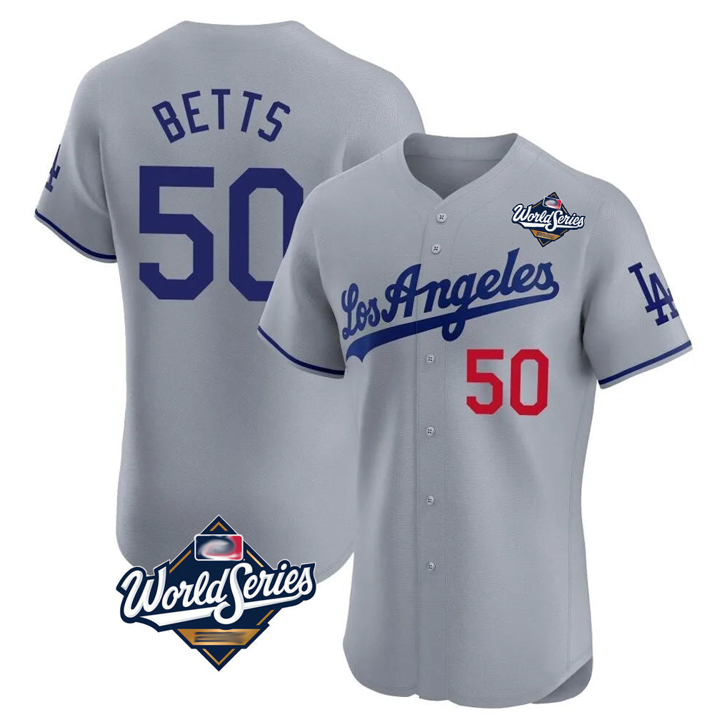 Silnrao LA.Dodgers #50 Mookie Betts Player Gray World Series Limited Elite Home Stitched Jerseys