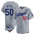 Silnrao LA.Dodgers #50 Mookie Betts Player Gray World Series Limited Home Stitched Jerseys