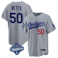 Silnrao LA.Dodgers #50 Mookie Betts Player Gray World Series Meet Game Home Stitched Jerseys