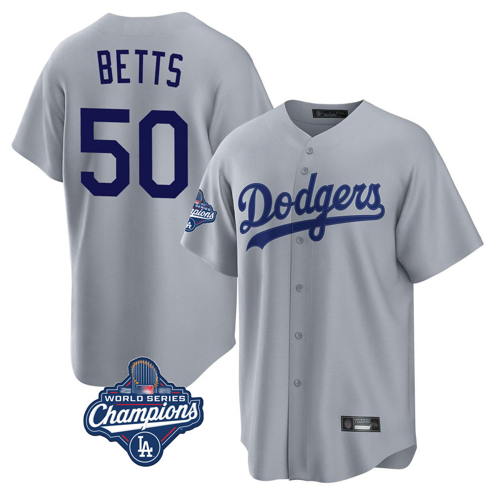 Silnrao LA.Dodgers #50 Mookie Betts Player Gray World Series Meet Game Stitched Jerseys