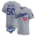 Silnrao LA.Dodgers #50 Mookie Betts Player Gray World Series Meet Limited Elite Home Stitched Jerseys