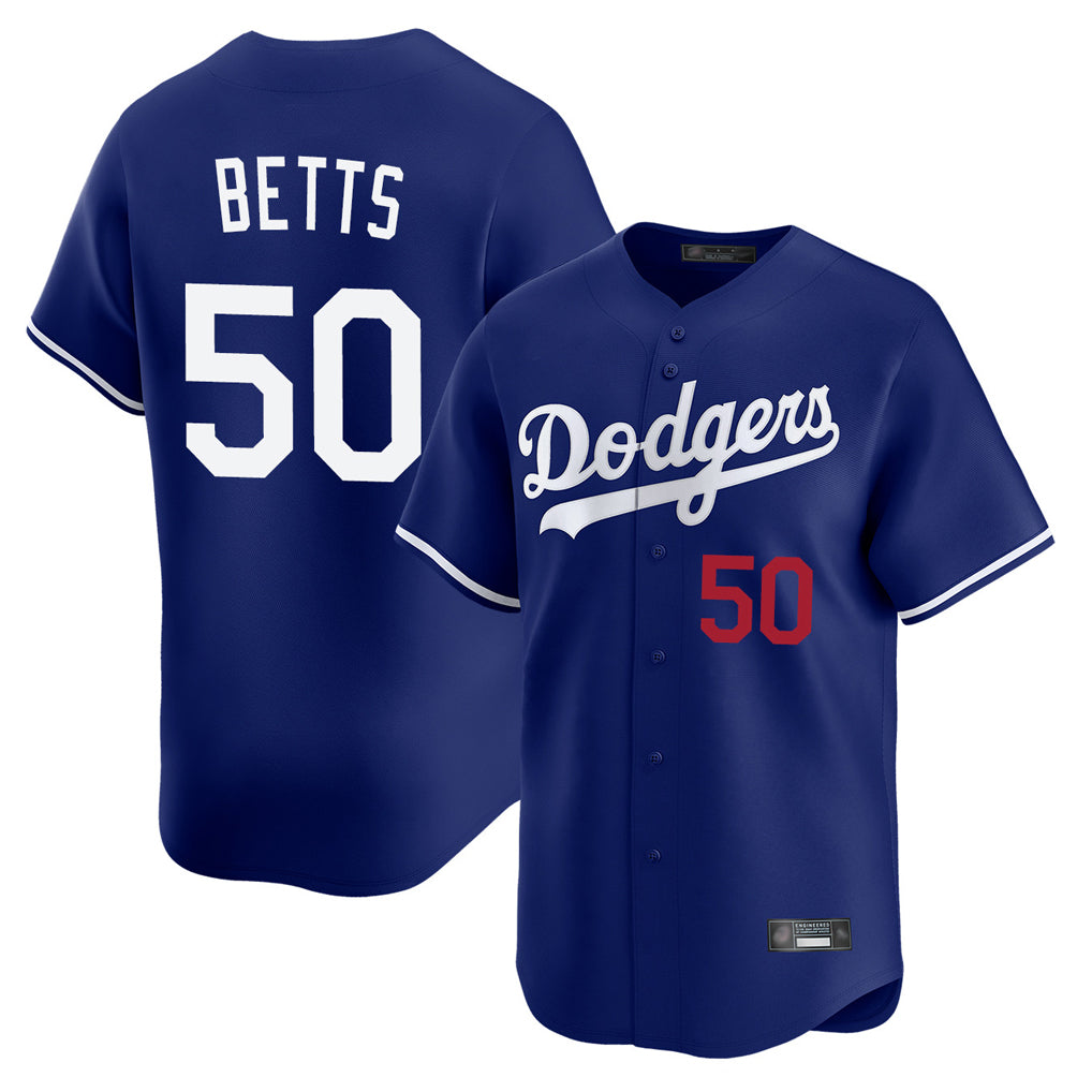 Silnrao LA.Dodgers #50 Mookie Betts Player Royal Limited Home Stitched Jerseys