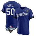 Silnrao LA.Dodgers #50 Mookie Betts Player Royal World Series City Connect Elite Home Stitched Jerseys