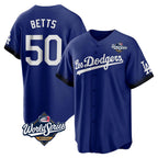 Silnrao LA.Dodgers #50 Mookie Betts Player Royal World Series City Connect Home Game Stitched Jerseys