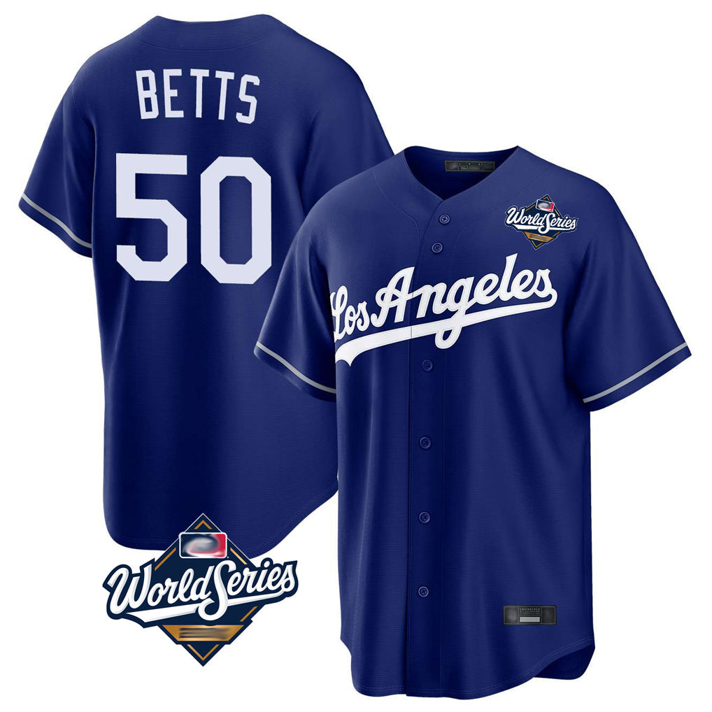 Silnrao LA.Dodgers #50 Mookie Betts Player Royal World Series Game Stitched Jerseys
