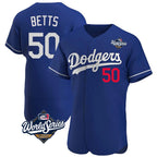Silnrao LA.Dodgers #50 Mookie Betts Player Royal World Series Limited Elite Home Stitched Jerseys