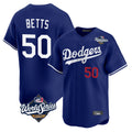 Silnrao LA.Dodgers #50 Mookie Betts Player Royal World Series Limited Home Stitched Jerseys