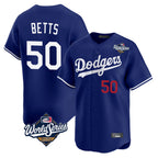 Silnrao LA.Dodgers #50 Mookie Betts Player Royal World Series Limited Home Stitched Jerseys