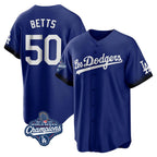 Silnrao LA.Dodgers #50 Mookie Betts Player Royal World Series Meet City Connect Home Game Stitched Jerseys