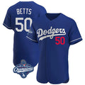 Silnrao LA.Dodgers #50 Mookie Betts Player Royal World Series Meet Limited Elite Home Stitched Jerseys