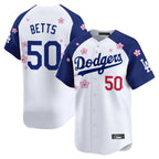 Silnrao LA.Dodgers #50 Mookie Betts Player White-Royal Tokyo Series Vapor Premier Limited Stitched Jerseys