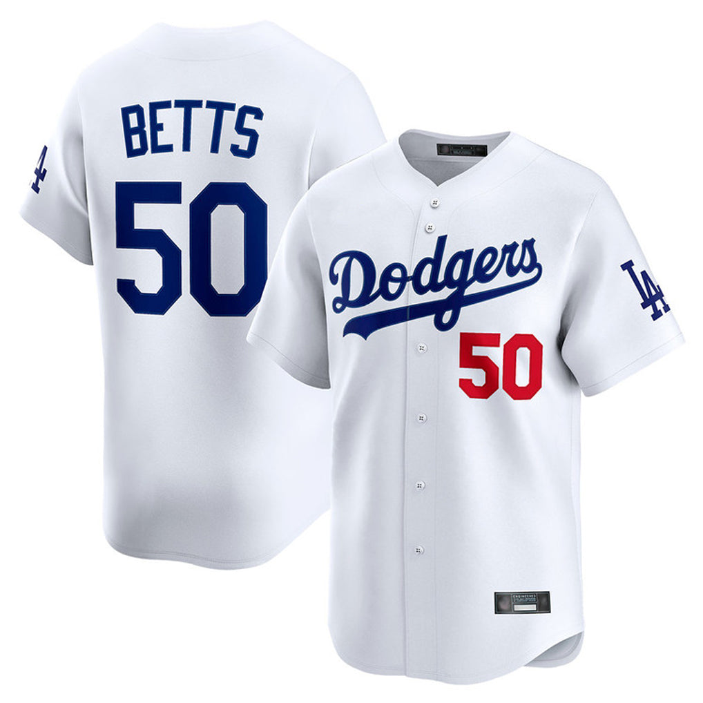 Silnrao LA.Dodgers #50 Mookie Betts Player White Limited Home Stitched Jerseys