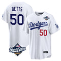 Silnrao LA.Dodgers #50 Mookie Betts Player White World Series Home Game Stitched Jerseys