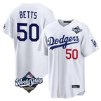 Silnrao LA.Dodgers #50 Mookie Betts Player White World Series Home Game Stitched Jerseys