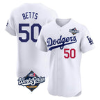 Silnrao LA.Dodgers #50 Mookie Betts Player White World Series Limited Elite Home Stitched Jerseys