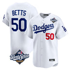 Silnrao LA.Dodgers #50 Mookie Betts Player White World Series Limited Home Stitched Jerseys