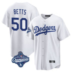 Silnrao LA.Dodgers #50 Mookie Betts Player White World Series Meet Game Home Stitched Jerseys