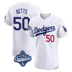 Silnrao LA.Dodgers #50 Mookie Betts Player White World Series Meet Limited Elite Home Stitched Jerseys
