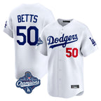 Silnrao LA.Dodgers #50 Mookie Betts Player White World Series Meet Limited Home Stitched Jerseys
