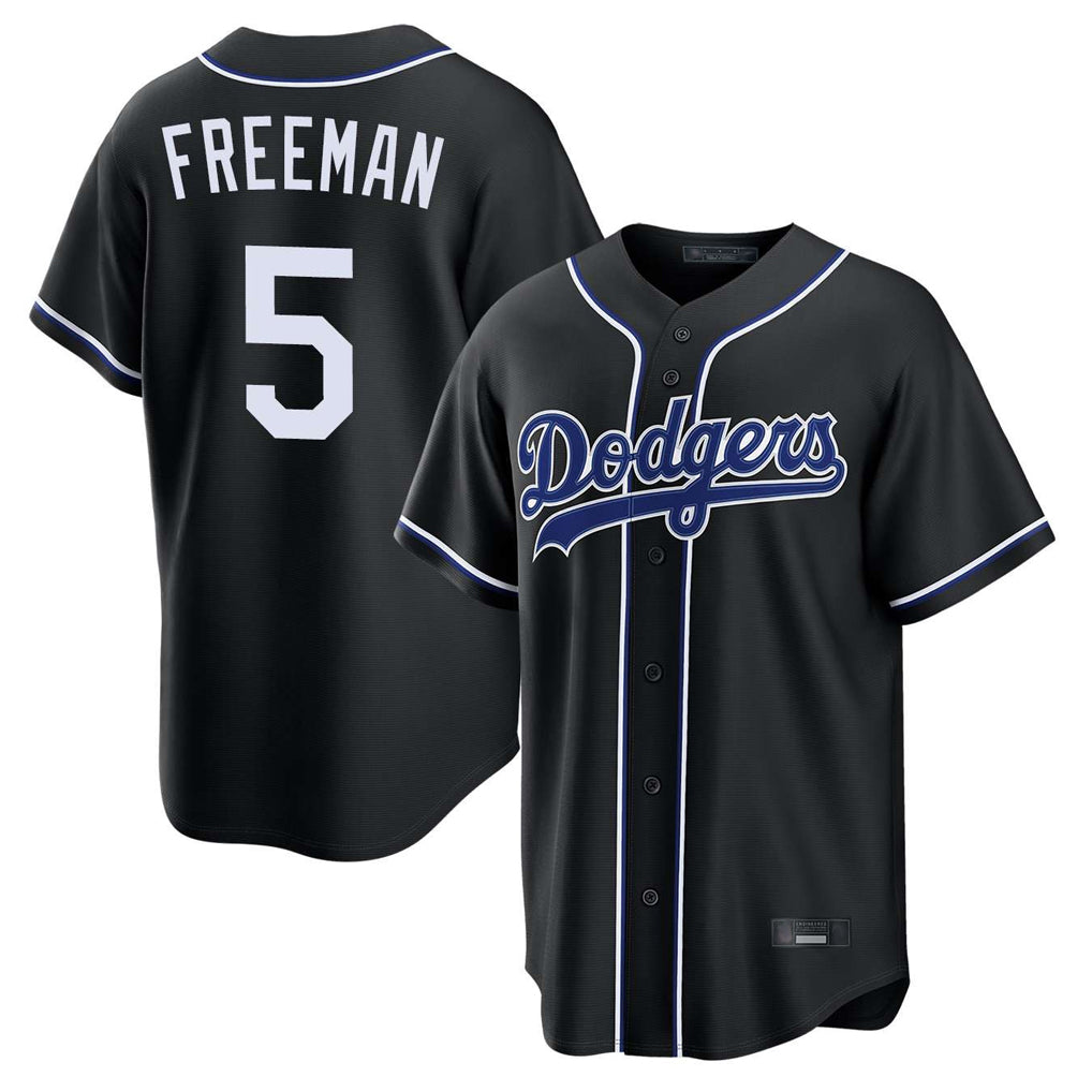 Silnrao LA.Dodgers #5 Freddie Freeman Player Black Carbon Limited Home Stitched Jerseys