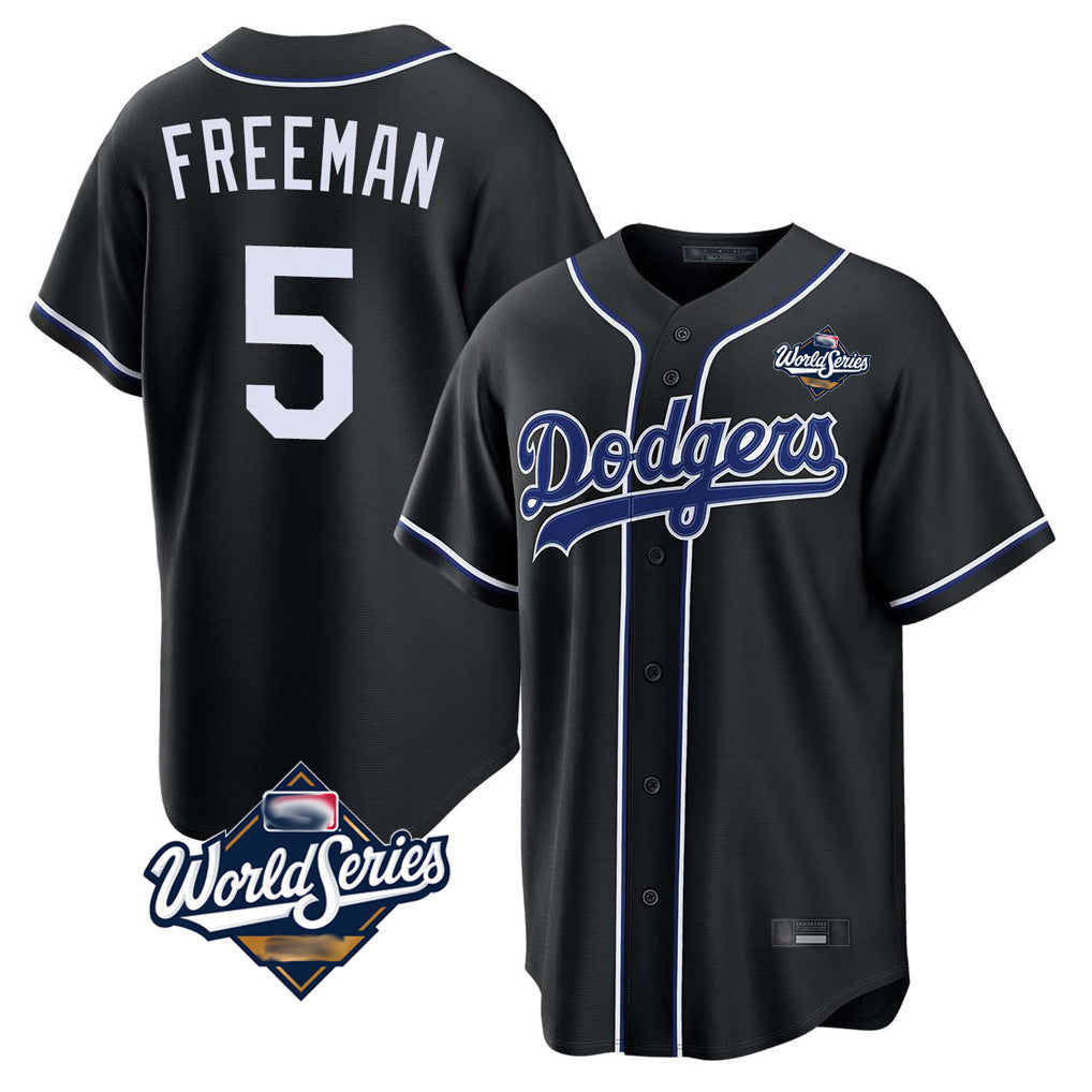 Silnrao LA.Dodgers #5 Freddie Freeman Player Black World Series Black Carbon Limited Home Stitched Jerseys