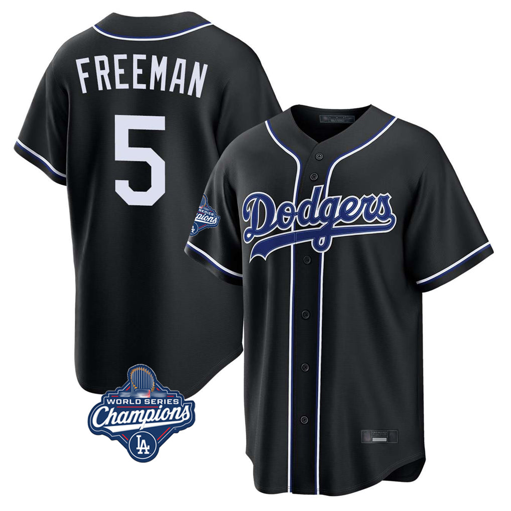 Silnrao LA.Dodgers #5 Freddie Freeman Player Black World Series Meet Carbon Limited Home Stitched Jerseys
