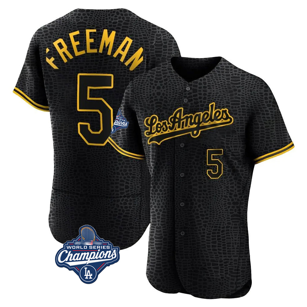 Silnrao LA.Dodgers #5 Freddie Freeman Player Black World Series Meet Snake Skin City Limited Elite Home Stitched Jerseys