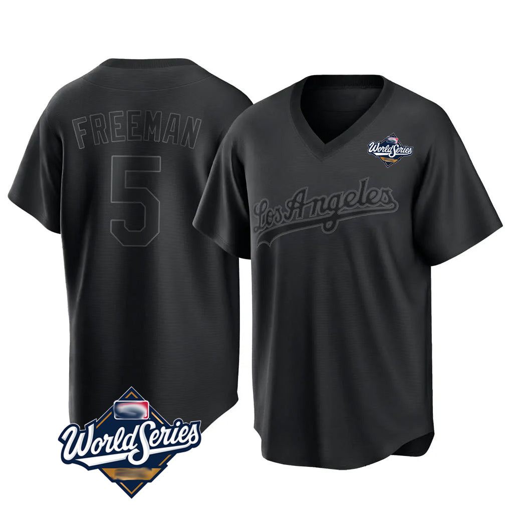 Silnrao LA.Dodgers #5 Freddie Freeman Player Black World Series Pitch Fashion T-shirt Stitched Jerseys