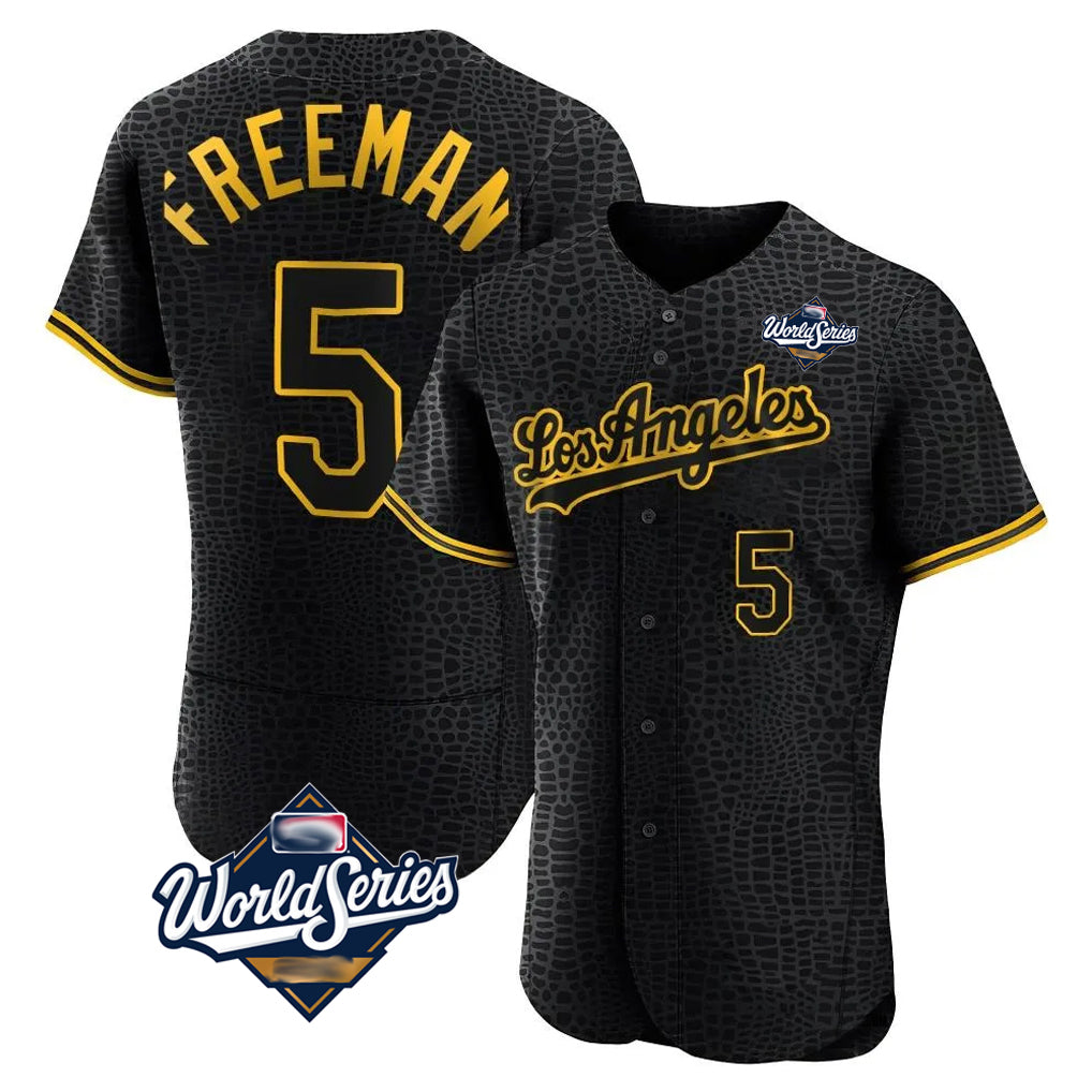 Silnrao LA.Dodgers #5 Freddie Freeman Player Black World Series Snake Skin City Limited Elite Home Stitched Jerseys