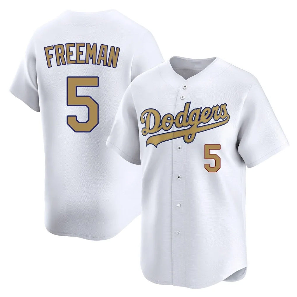 Silnrao LA.Dodgers #5 Freddie Freeman Player Gold Collection Limited Home Stitched Jerseys