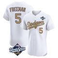 Silnrao LA.Dodgers #5 Freddie Freeman Player Gold World Series Limited Elite Home Stitched Jerseys