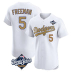 Silnrao LA.Dodgers #5 Freddie Freeman Player Gold World Series Limited Elite Home Stitched Jerseys