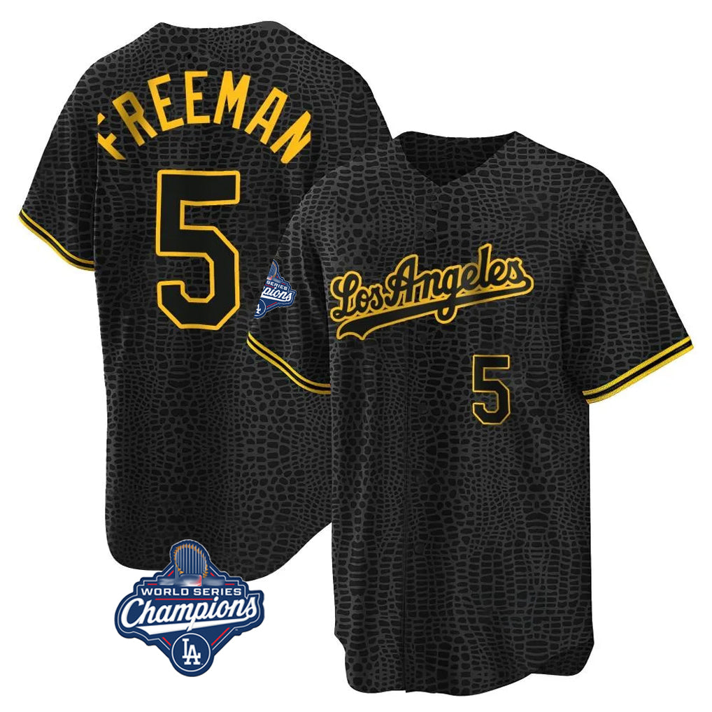 Silnrao LA.Dodgers #5 Freddie Freeman Player Gold World Series Meet Black Limited Home Stitched Jerseys
