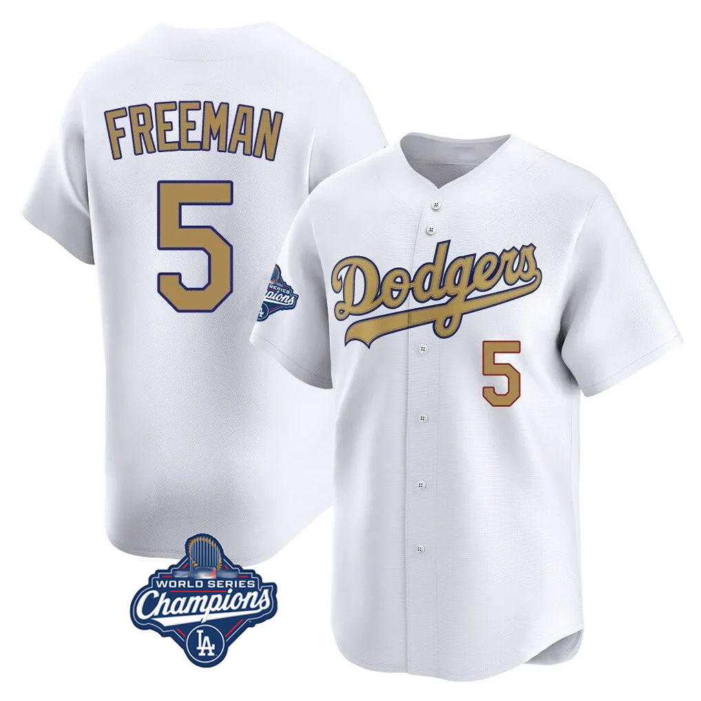 Silnrao LA.Dodgers #5 Freddie Freeman Player Gold World Series Meet Collection Limited Home Stitched Jerseys
