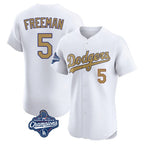 Silnrao LA.Dodgers #5 Freddie Freeman Player Gold World Series Meet Limited Elite Home Stitched Jerseys