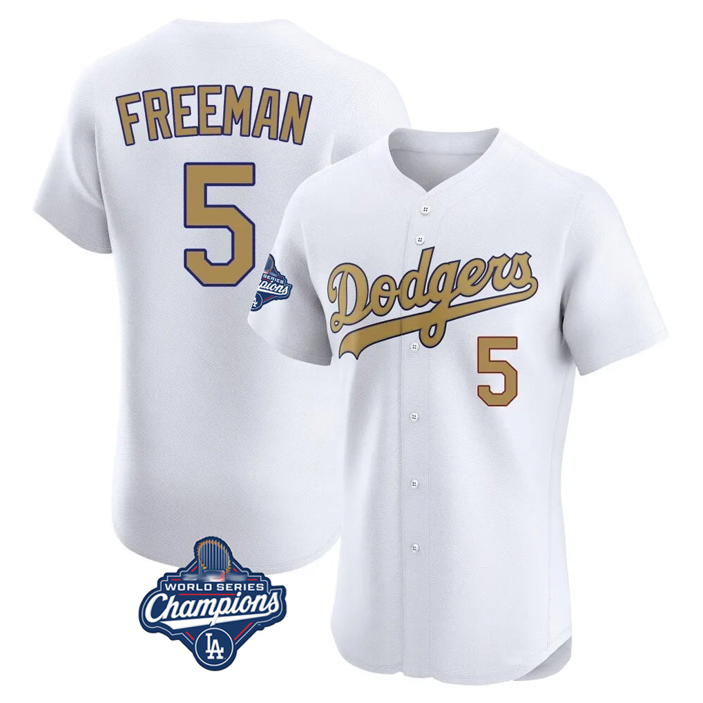 Silnrao LA.Dodgers #5 Freddie Freeman Player Gold World Series Meet Limited Elite Home Stitched Jerseys