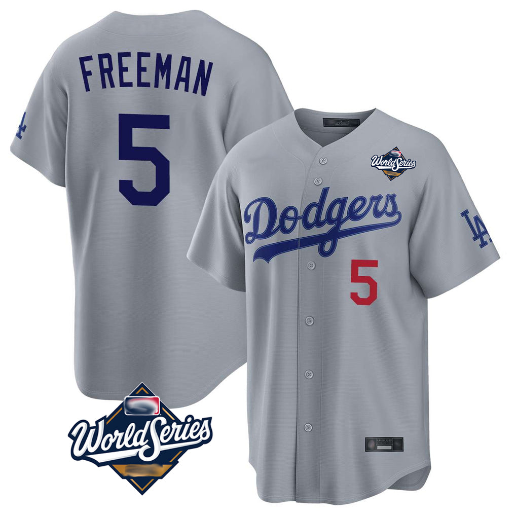 Silnrao LA.Dodgers #5 Freddie Freeman Player Gray World Series Game Home Stitched Jerseys