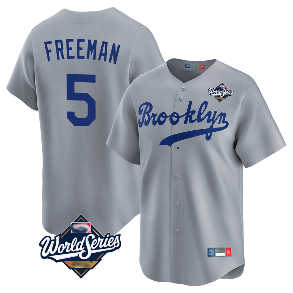 Silnrao LA.Dodgers #5 Freddie Freeman Player Gray World Series Game Limited Home Stitched Jerseys