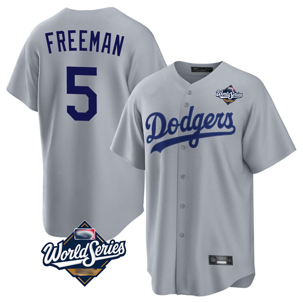 Silnrao LA.Dodgers #5 Freddie Freeman Player Gray World Series Game Stitched Jerseys