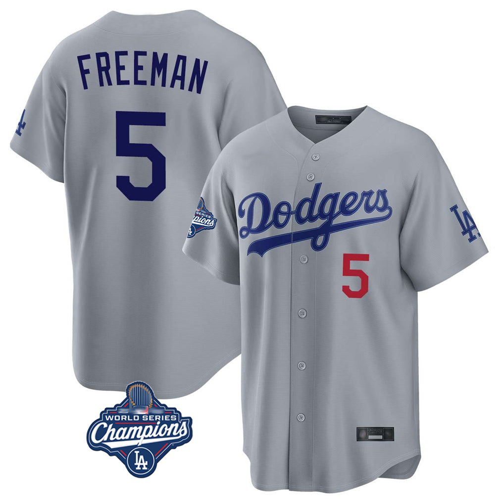 Silnrao LA.Dodgers #5 Freddie Freeman Player Gray World Series Meet Game Home Stitched Jerseys
