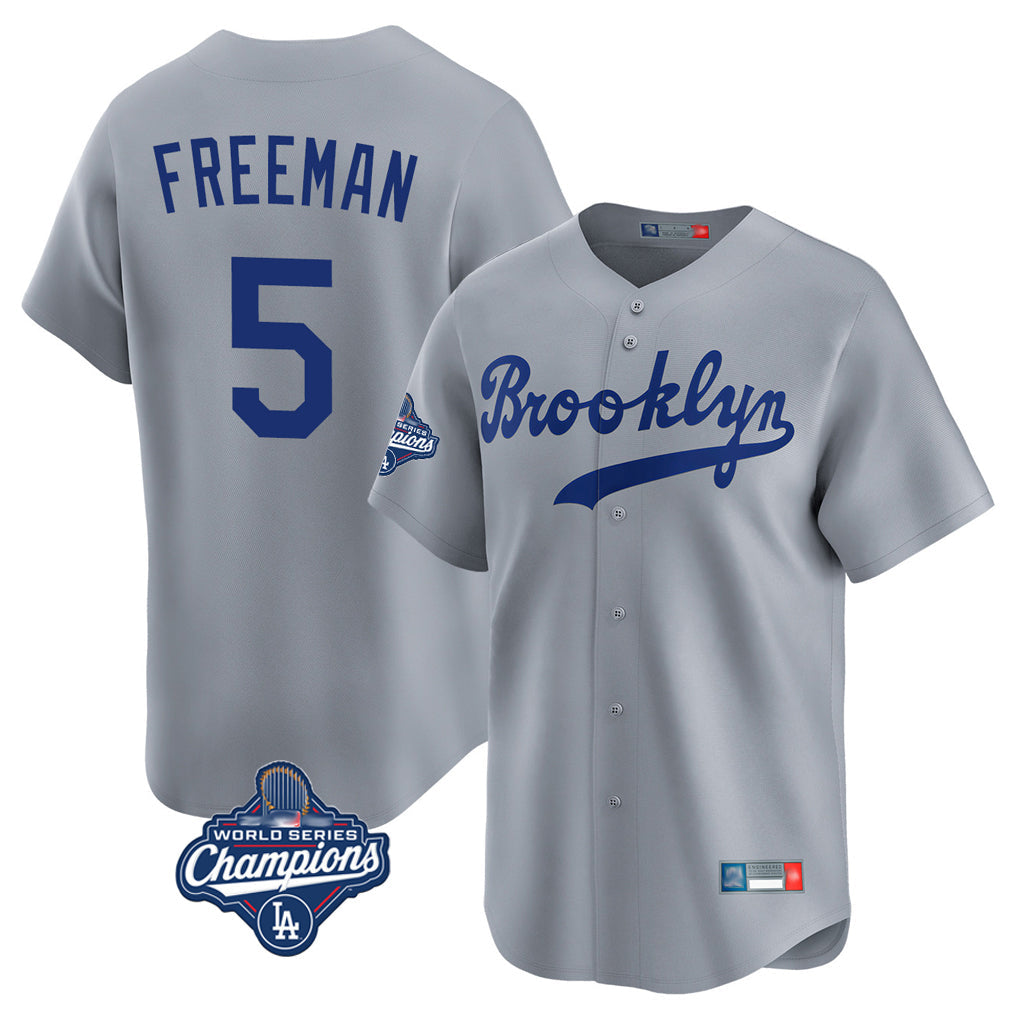 Silnrao LA.Dodgers #5 Freddie Freeman Player Gray World Series Meet Game Limited Home Stitched Jerseys